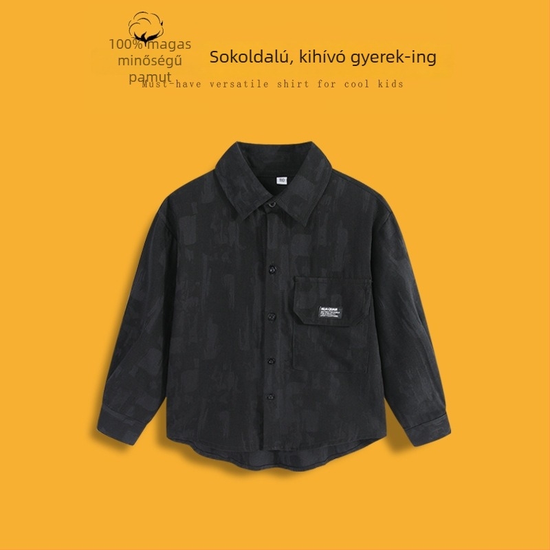 Gyerekeknek készült ing, hosszú ujjú, reveres gallér, pamut, tavasz–ősz