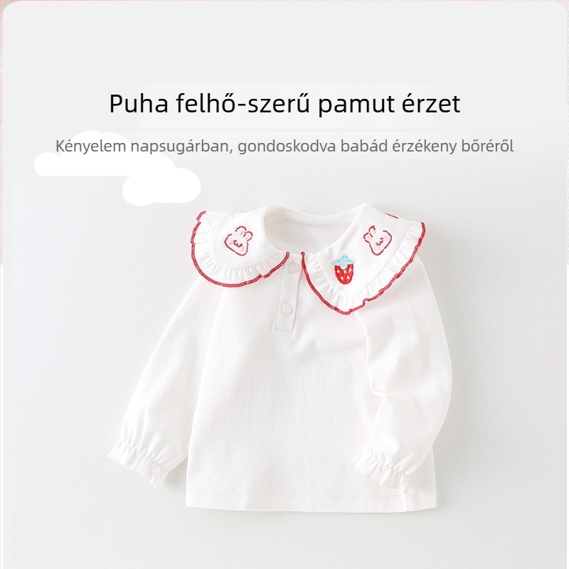 Gyerekeknek szóló ing, hercegnő-stílus, rever gallér, 100% pamut, hosszú ujjú