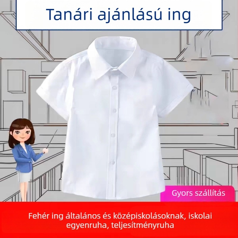 Gyerekeknek szóló ing, kollégiumi stílus, galléros, hosszú ujjú, 75% pamut, UV védelem, egyszínű, uniszex, 3–8 éveseknek