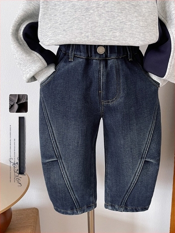 Koreai stílusú gyerek farmer téli fleece-béléssel, 75% pamut / 25% poliészter, uniszex, téli, 3–8 évesek