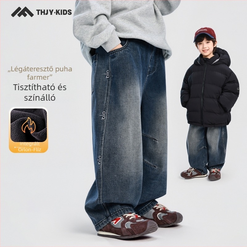 Gyerekeknek készült koreai stílusú farmernadrág - középmagas derekú, gumisöv, 80% pamut / 11% poliészter / 9% viszkóz