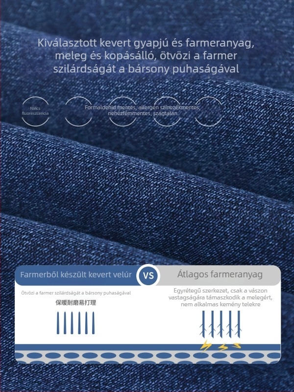 Gyerekeknek szánt farmernadrág fleece-béléssel, téli 2025 modell, jeans-stílus, középmagas derekú, 76% pamut, puha tapintás