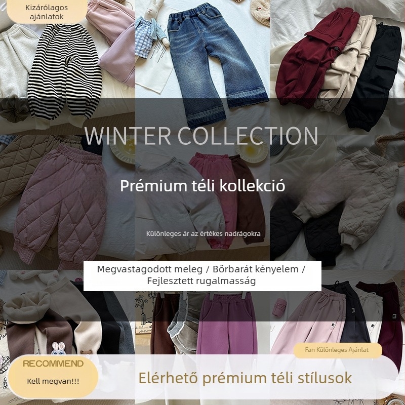 Lányoknak szánt koreai stílusú casually pamutnadrág, magas derekú, elasztikus övvel, őszi–téli viselet; anyag: 85% pamut; mintázat: egyszínű, mesefigurák, betűk.