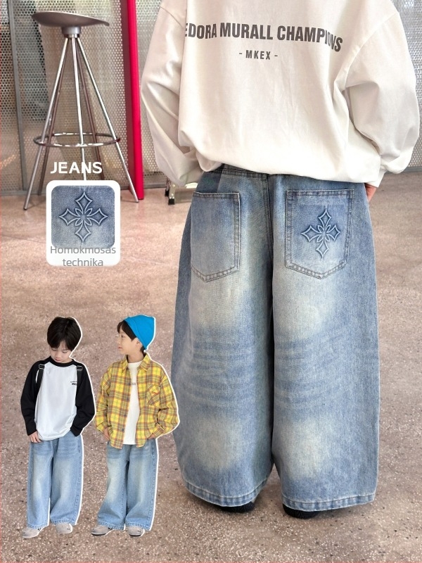 Michael Gyerekeknek szóló farmer nadrág – Ősz, egyenes szabású, laza viselet, 50% pamut, középmagas derék, puha kezelt denim