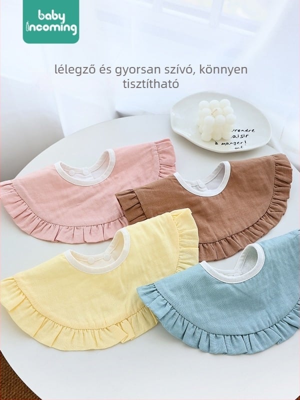 Princess nyálvédő baba – 95% pamut, vízálló, foltálló, uniszex, minták: virágok és pöttyök