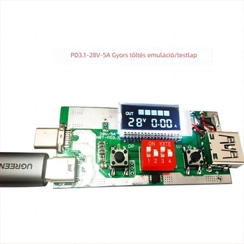NBT-005 PD3.1 gyorstöltő teszter — PD3.1 protokoll olvasása, 28V, 5A, megjeleníti a feszültséget és az áramot