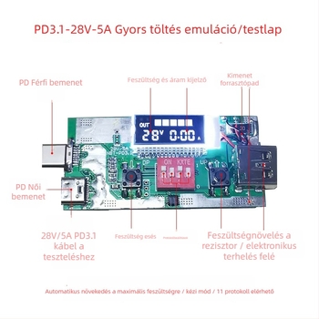 NBT-005 PD3.1 gyorstöltő teszter — PD3.1 protokoll olvasása, 28V, 5A, megjeleníti a feszültséget és az áramot
