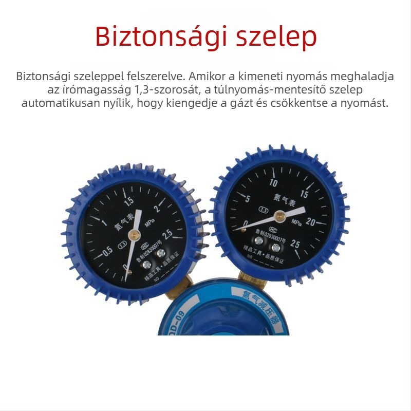 Nitrogén szabályozó diafragmas nyomásmérővel, tartomány 2.5/25, belső menet, névleges Ø8, környezeti hőmérséklet 30°C
