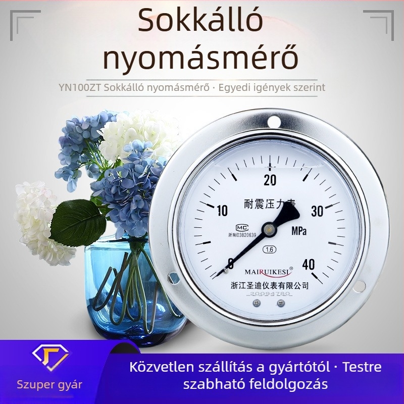 Ütésálló nyomásmérő YN100ZT, menet M20×1.5, tartomány -0,1–100, pontosság 1,6