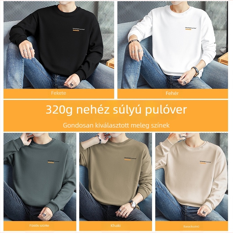 Pamut körkörös nyakú pulóver, hosszú ujjú, laza szabású, 320 g súly