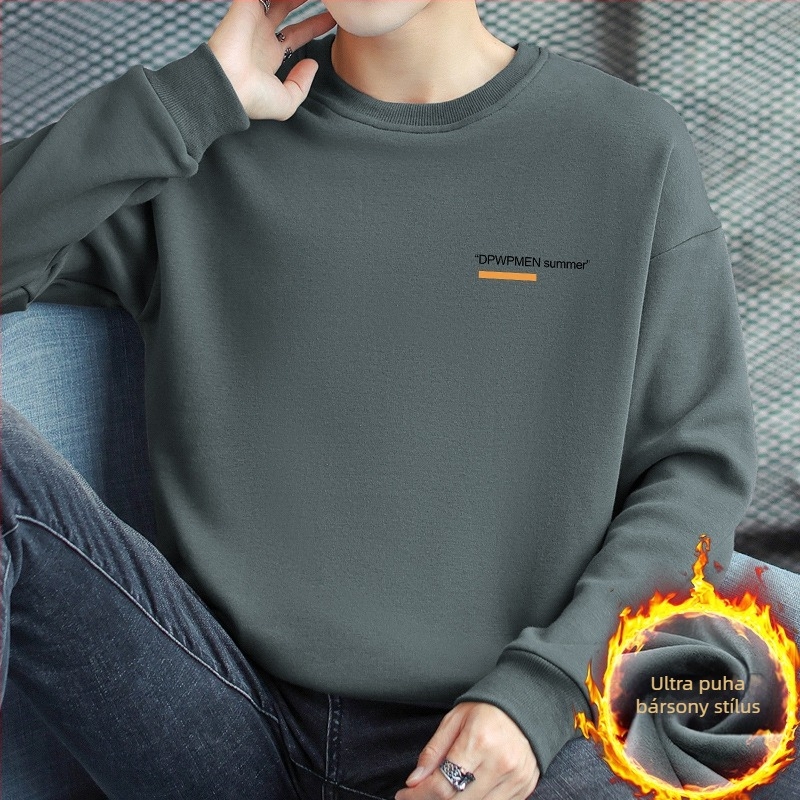 Pamut körkörös nyakú pulóver, hosszú ujjú, laza szabású, 320 g súly