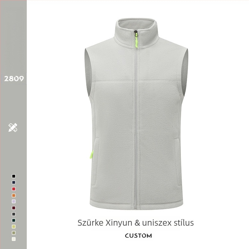 Férfi fleece mellény – vastag fleece, álló gallér és cipzár, logó nyomtatás, munkaruházat