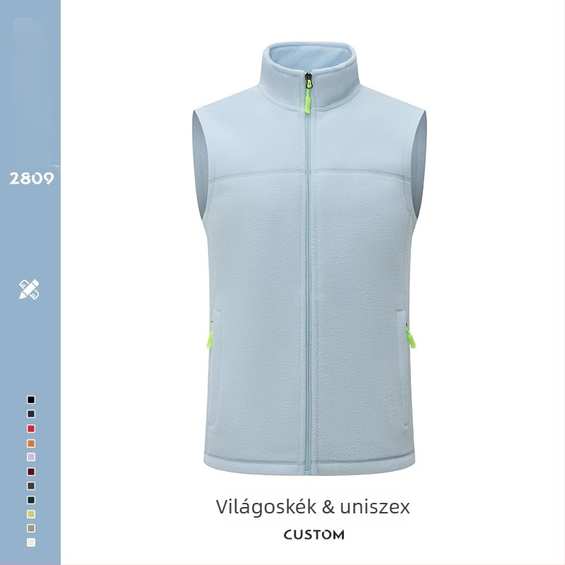 Férfi fleece mellény – vastag fleece, álló gallér és cipzár, logó nyomtatás, munkaruházat