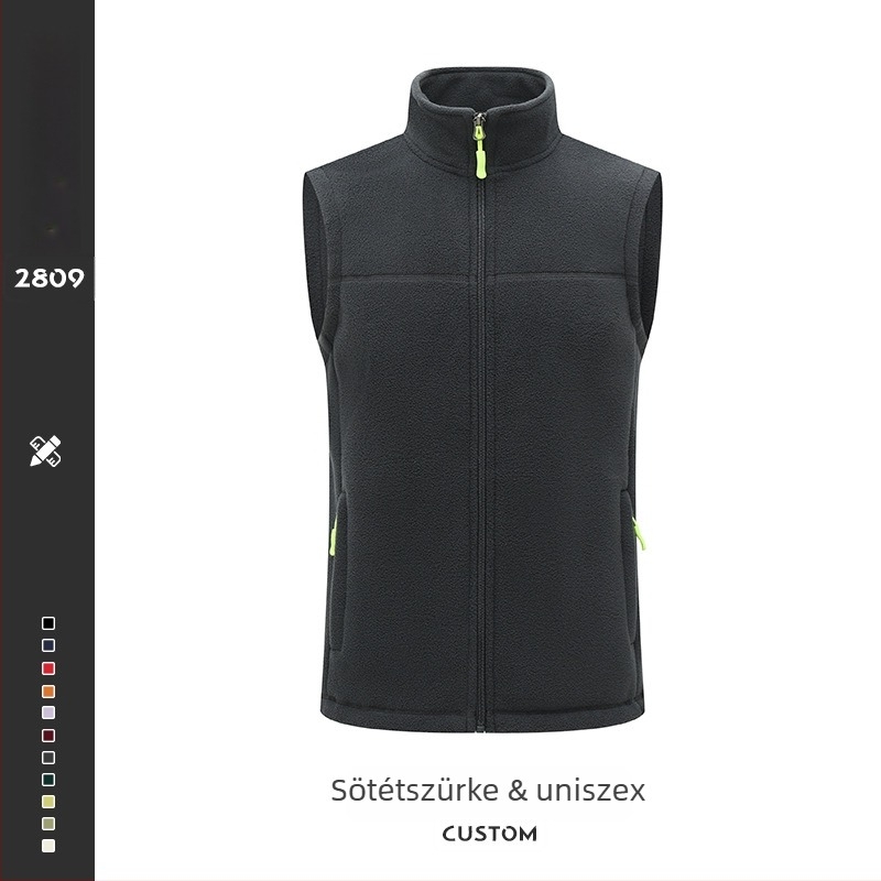 Férfi fleece mellény – vastag fleece, álló gallér és cipzár, logó nyomtatás, munkaruházat