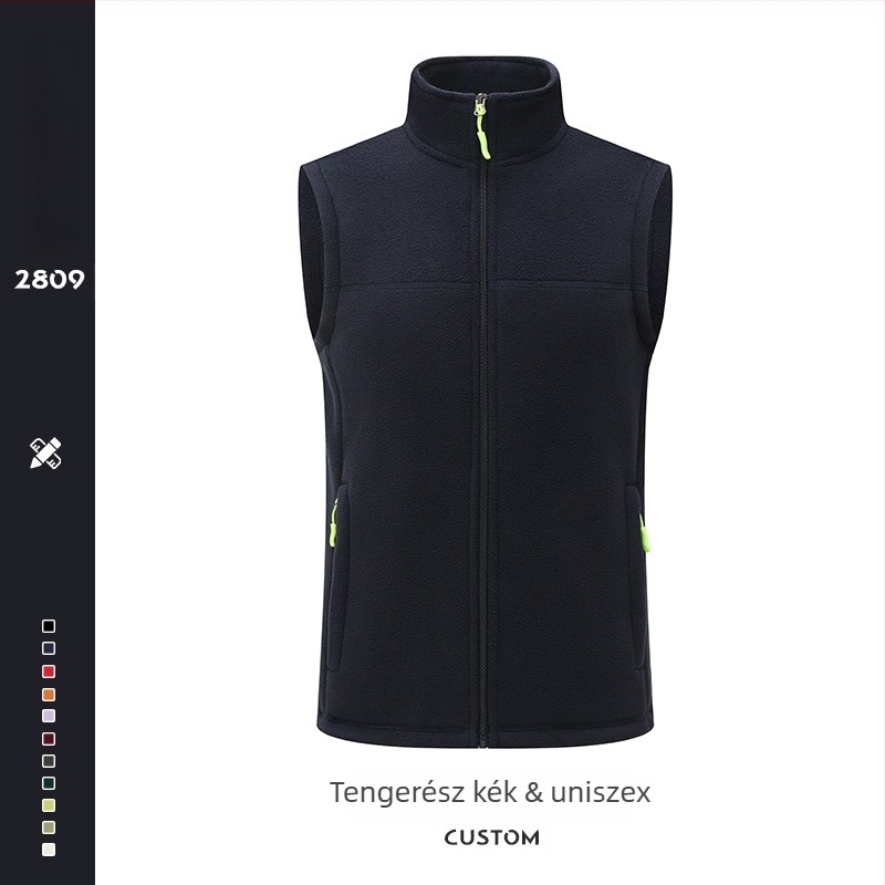 Férfi fleece mellény – vastag fleece, álló gallér és cipzár, logó nyomtatás, munkaruházat