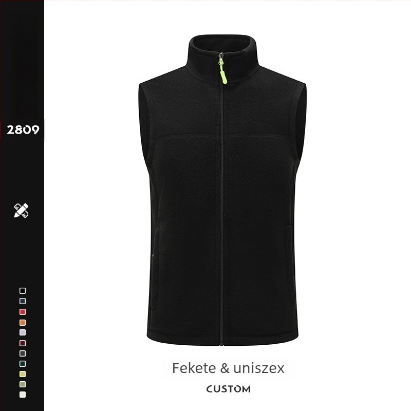 Férfi fleece mellény – vastag fleece, álló gallér és cipzár, logó nyomtatás, munkaruházat