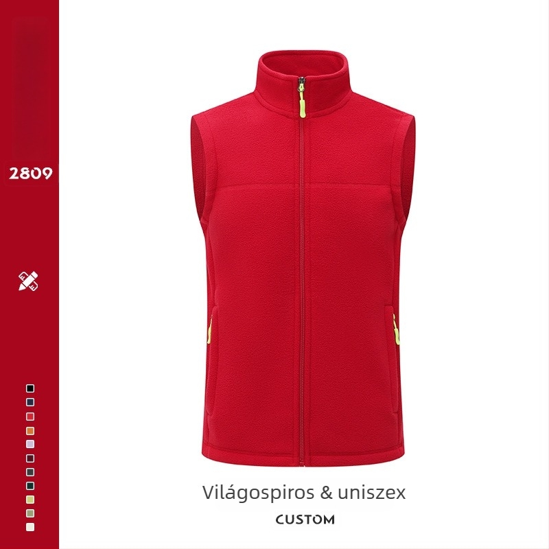 Férfi fleece mellény – vastag fleece, álló gallér és cipzár, logó nyomtatás, munkaruházat