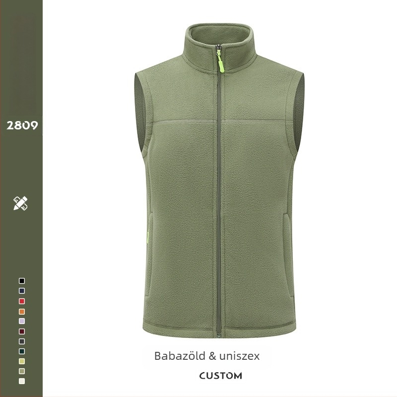 Férfi fleece mellény – vastag fleece, álló gallér és cipzár, logó nyomtatás, munkaruházat