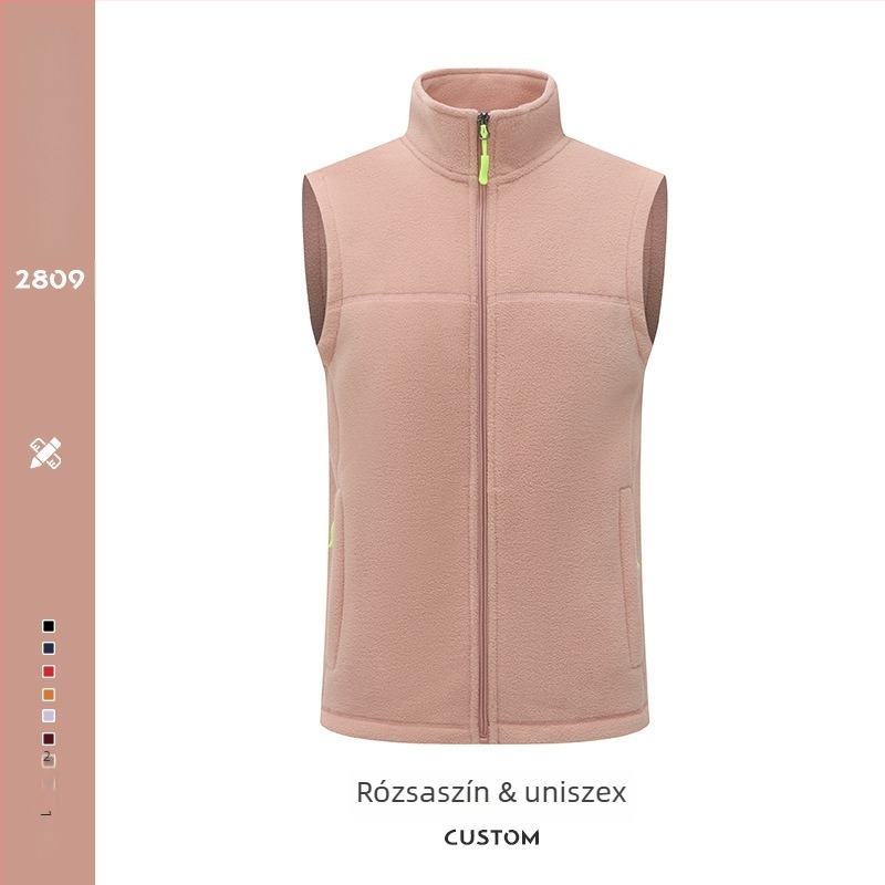 Férfi fleece mellény – vastag fleece, álló gallér és cipzár, logó nyomtatás, munkaruházat