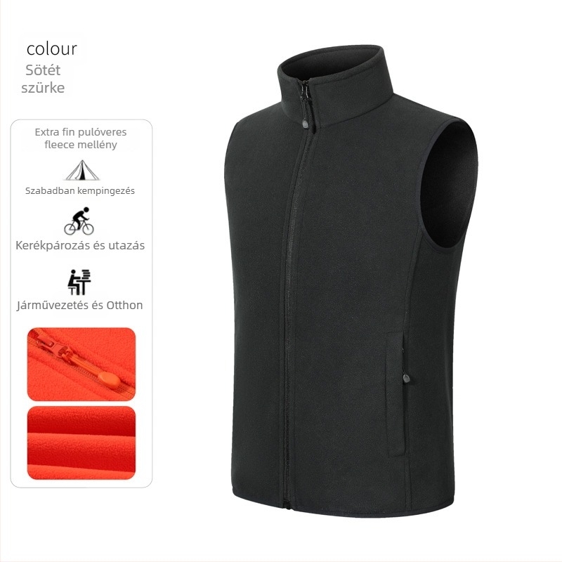 Férfi fleece mellény – vastag fleece, álló gallér és cipzár, logó nyomtatás, munkaruházat