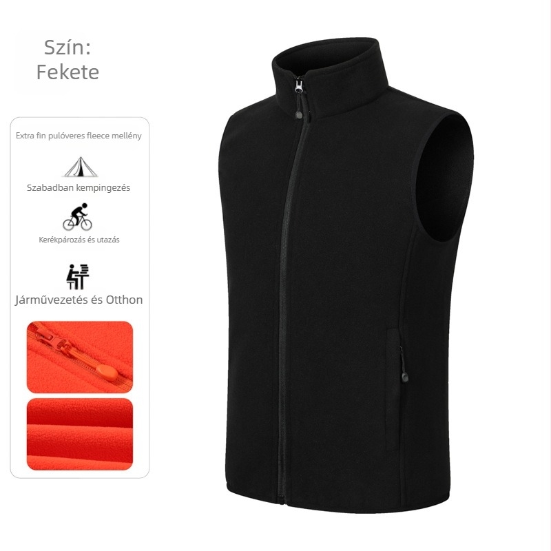 Férfi fleece mellény – vastag fleece, álló gallér és cipzár, logó nyomtatás, munkaruházat