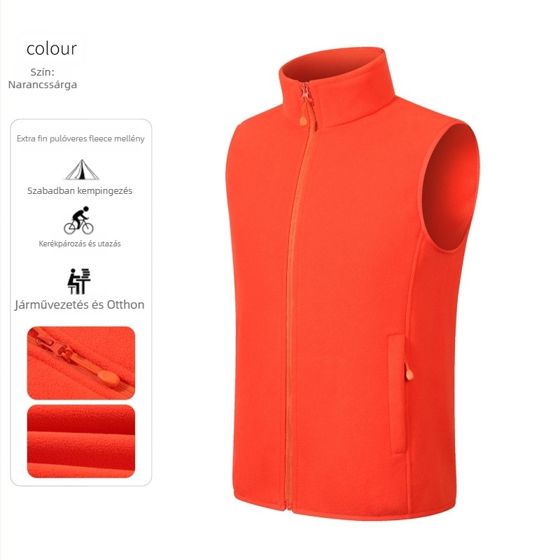 Férfi fleece mellény – vastag fleece, álló gallér és cipzár, logó nyomtatás, munkaruházat