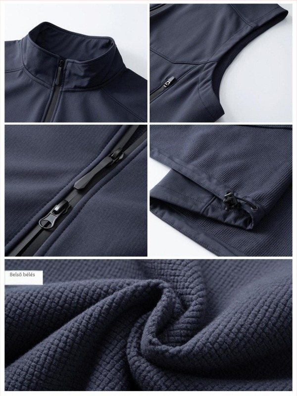 Fleecével bélelt soft-shell mellény, uniszex, ujjak nélküli, álló gallérral és cipzáras záródással, őszre