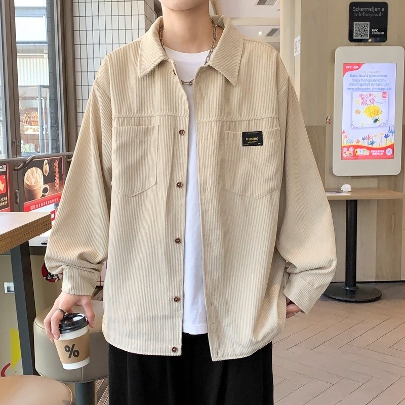 Corduroy hosszú ujjú ing-zseki rever gallérral, laza szabás, Harajuku stílus