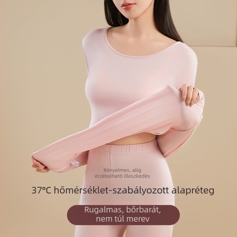 Női viszkózból készült termikus alsó-felső készlet — közepes meleg, vastag anyag, karcsú fazon, pulóver kerek nyakkal