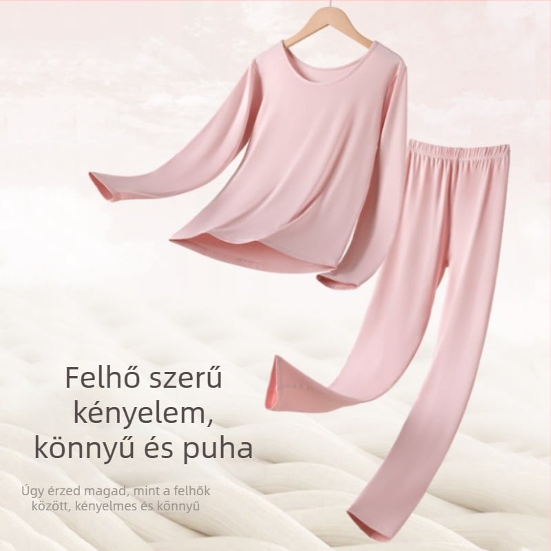 Női viszkózból készült termikus alsó-felső készlet — közepes meleg, vastag anyag, karcsú fazon, pulóver kerek nyakkal