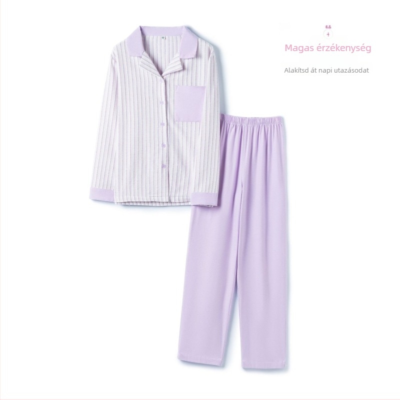 Pizsama készlet, 100% pamut, francia stílus, bő fazon, hosszú ujjú, alkalmas téli, tavaszi és őszi időszakra