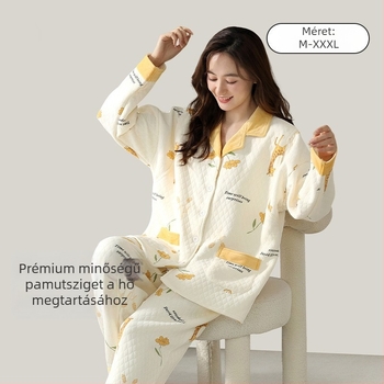 Kismama pizsama szett padding anyaggal, galléros, hosszú ujjú, nadrágos — szoptatásra és otthoni viseletre