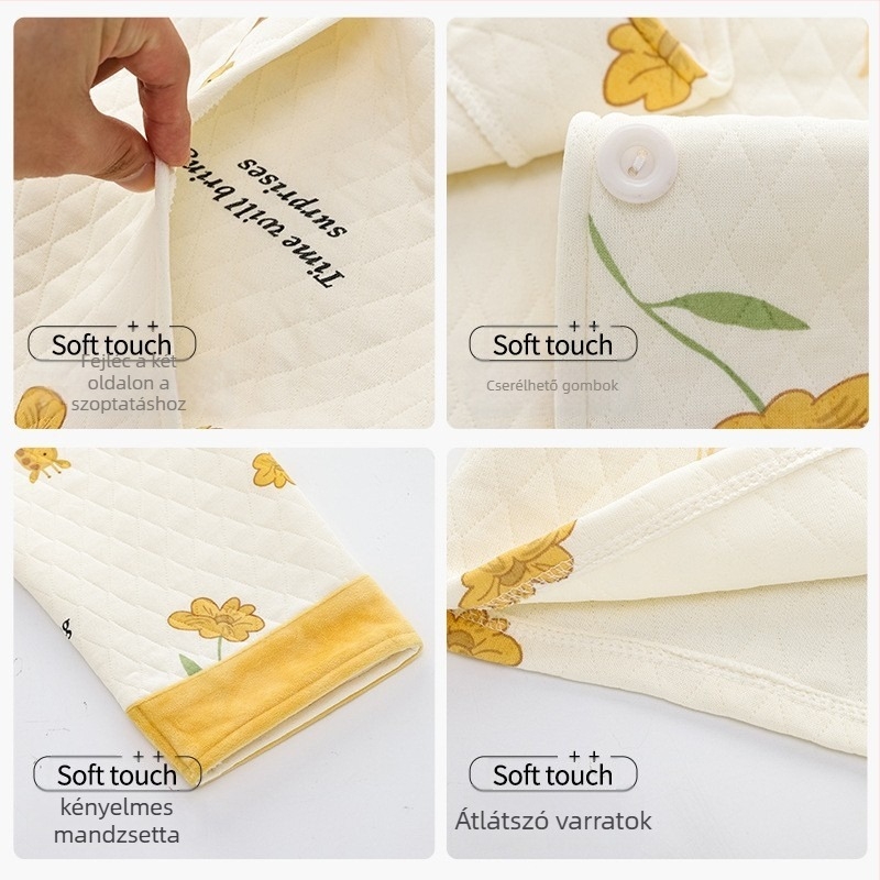 Kismama pizsama szett padding anyaggal, galléros, hosszú ujjú, nadrágos — szoptatásra és otthoni viseletre