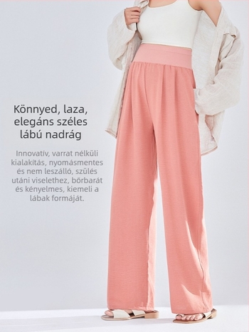 Kismama széles lábú nadrág, vékony poliészter (95%+), lazán illeszkedő szabás, tavasz-nyár 2025