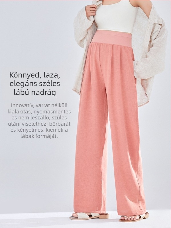 Kismama széles lábú nadrág, vékony poliészter (95%+), lazán illeszkedő szabás, tavasz-nyár 2025