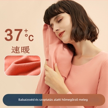 Mama- és szoptatós pizsama szett fleece-borítással őszi-téli időszakra — hosszú ujjú felső, nadrág, 64% viszkóz, vastagság 201–250 g/m2, egyszerű casual stílus
