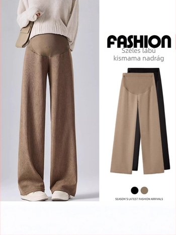 Anyasági nadrág széles lábú fazon, vast poliészter (95%+), spandex <30%, laza szabás, pocak-támasz, mikroelasztikusság