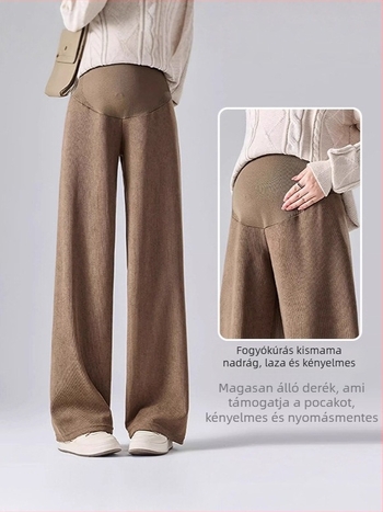Anyasági nadrág széles lábú fazon, vast poliészter (95%+), spandex <30%, laza szabás, pocak-támasz, mikroelasztikusság