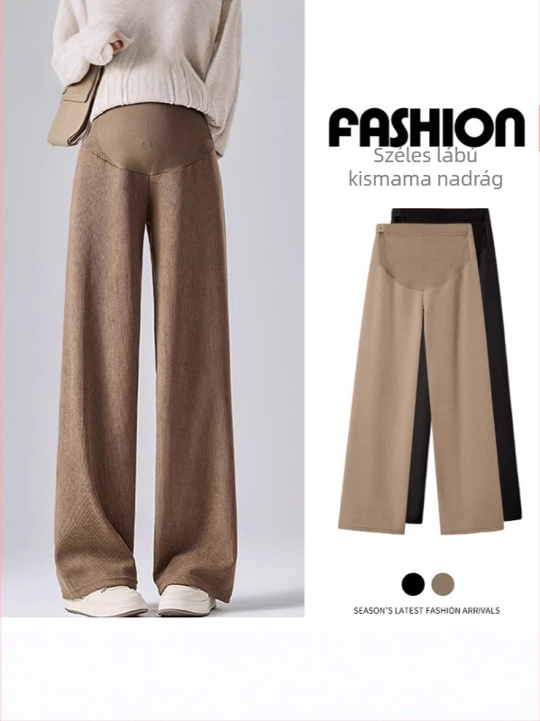 Anyasági nadrág széles lábú fazon, vast poliészter (95%+), spandex <30%, laza szabás, pocak-támasz, mikroelasztikusság