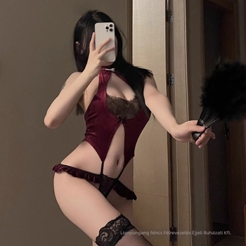 Velúr-dantellás poliészter body hálóruha nőknek, 90-95% poliészter, cheongsam ihletésű egyenruha