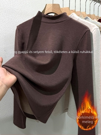 Női kerek nyakú felső, fleece-béléssel meleg alsó réteg, téli 2025-ös, hosszú ujjú, kötött viszkóz anyag 30-50%