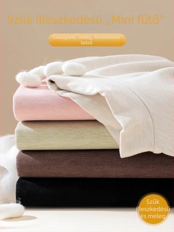 Női kerek nyakú felső, fleece-béléssel meleg alsó réteg, téli 2025-ös, hosszú ujjú, kötött viszkóz anyag 30-50%