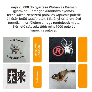 Logóval ellátott 100% pamut Póló, digitális nyomtatás, laza szabás, rövid ujjú
