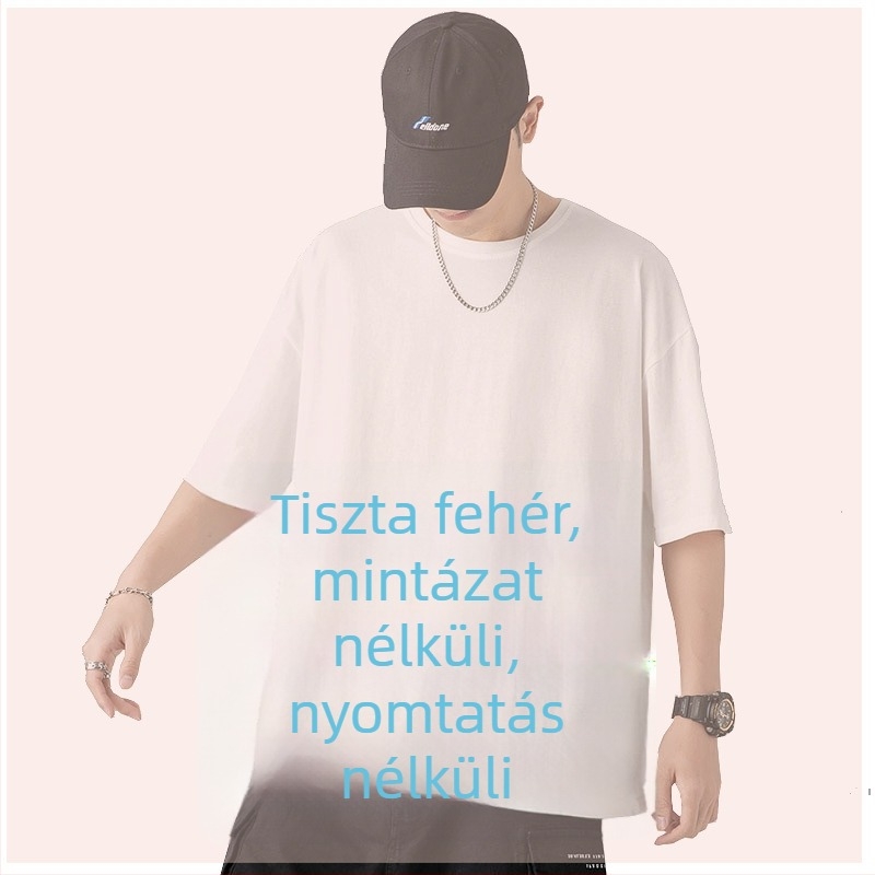 Pamut póló három csíkkal, rövid ujjú, kerek nyakú, lazább fazon