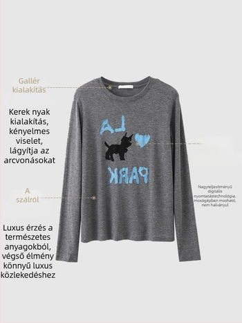 Tencel–gyapjú keverékű felső, állatmintás nyomtatás, hosszú ujjú, kerek nyakú, karcsú szabás