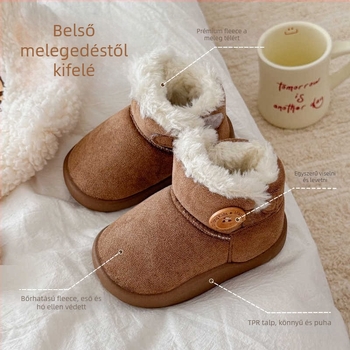 Uniszex velúr bokacsizma bokáig érő, beépített szőrme és fleece bélés, téli gyerekcipő 1–12 éveseknek