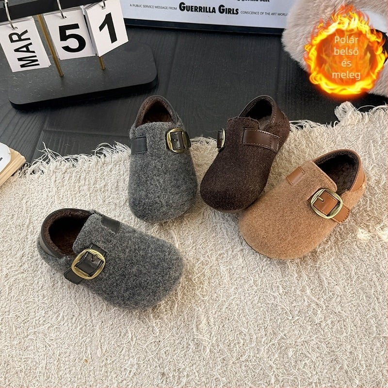 Uniszex koreai stílusú gyerek cipő, műbőr felső, Velcro zárás, fleece belső, 4–12 éveseknek