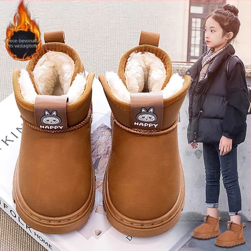 Gyerekek téli hócipői, vízálló, csúszásmentes, fleece béléses, PU felsőrész, természetes gumi talp