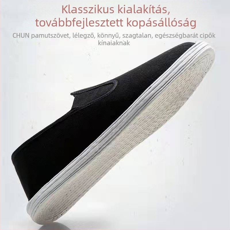 Textilcipő, slip-on, kézzel készített, pamut felső rész, alacsony profil, kerek orr