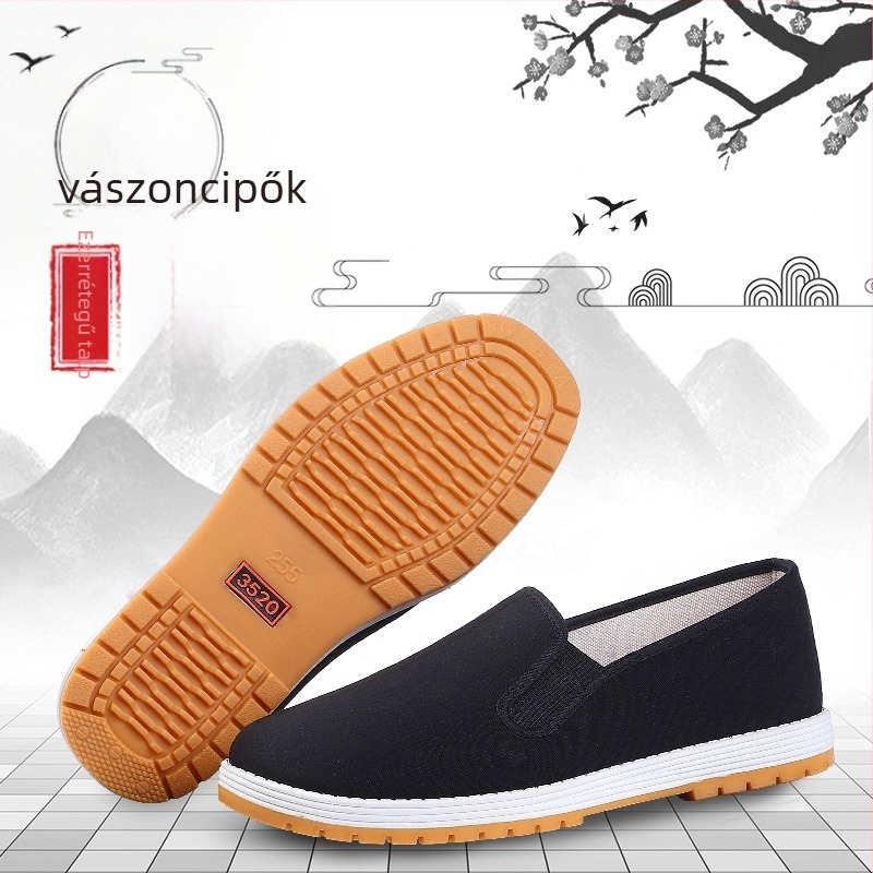 Uniszex pamut vászoncipő, kerek orr, alacsony felső rész, többszörös rétegű talp